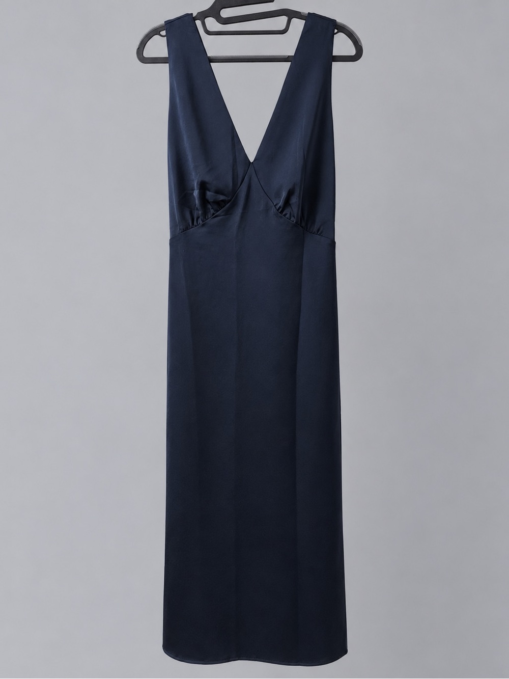 Old Navy Navy Blue Satin Deep V Maxi Dress Size L Tie Back Formal